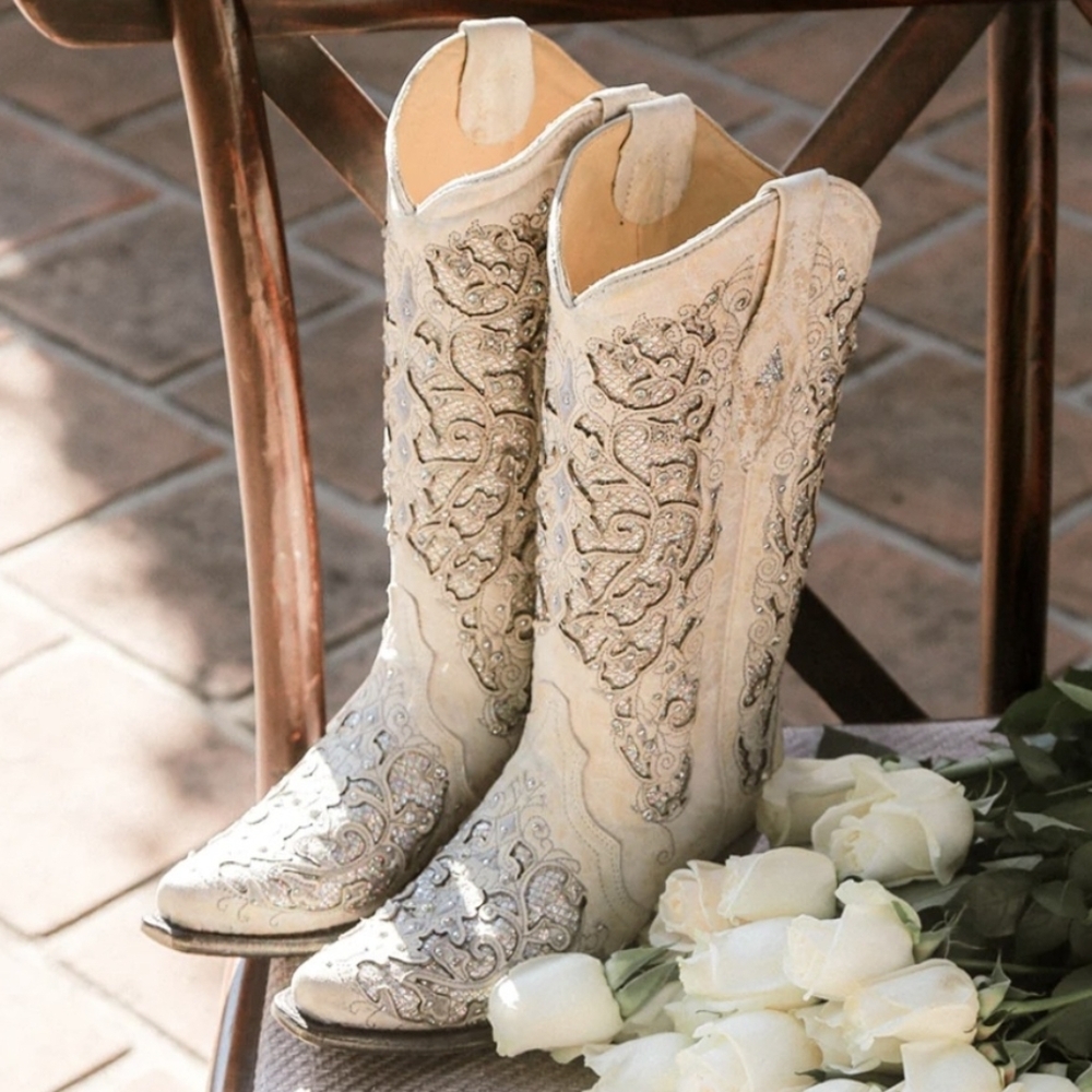 Corral Ivory and Metallic Embroidered Heeled Boots